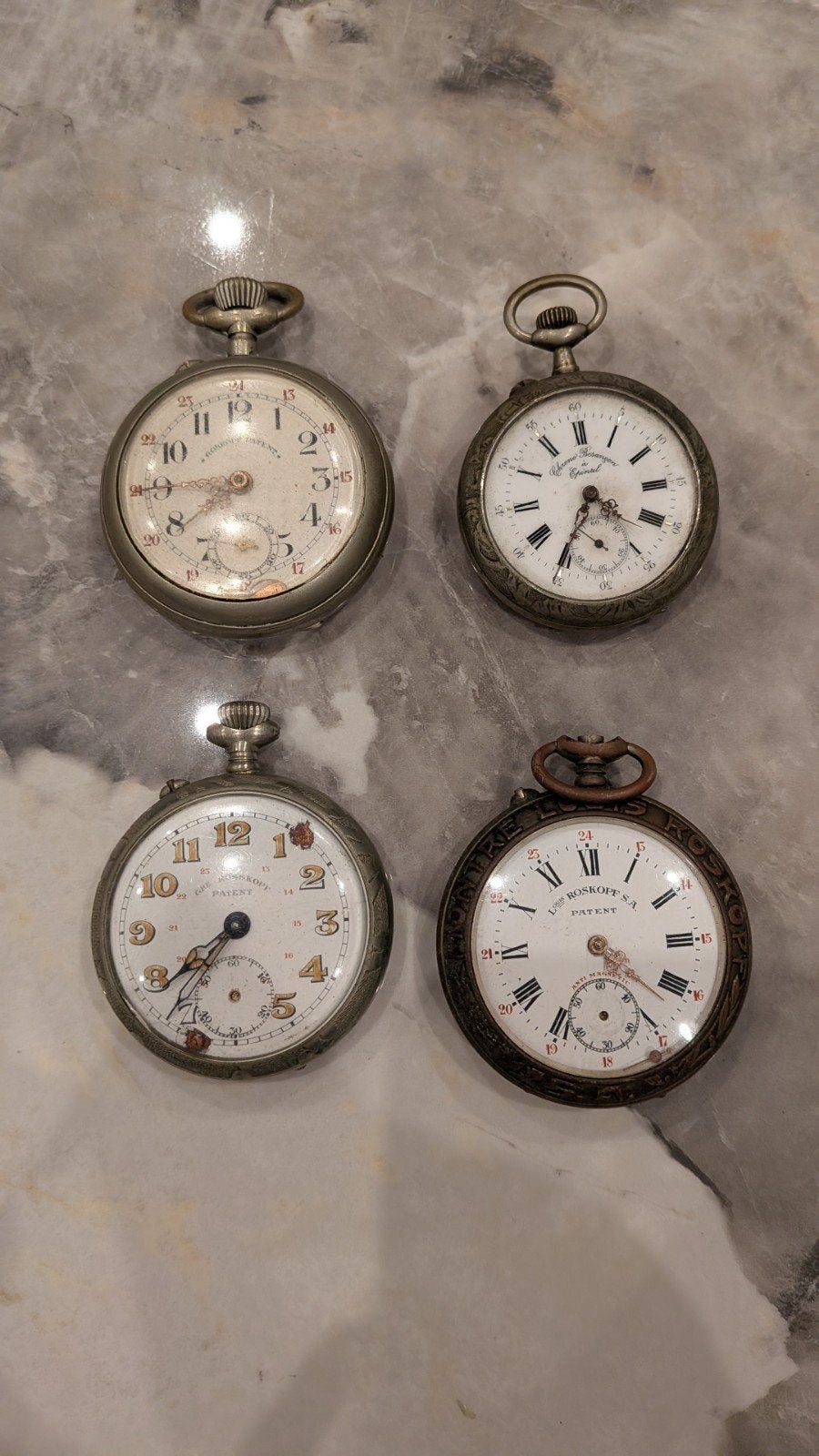 Lot de 4 montres à gousset anciennes (Louis Roskopf, Chrono, Enlèvement ou Envoi