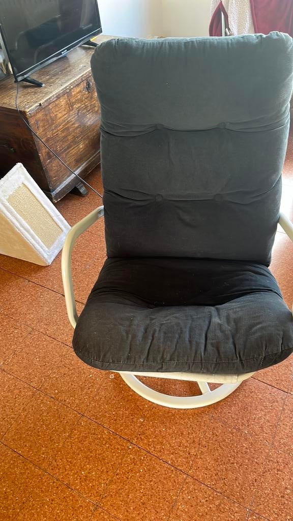 Fauteuil pivotant coussin velours marine 65cmx90- bon etat, Ophalen, Minder dan 75 cm, 50 tot 75 cm, Ikea