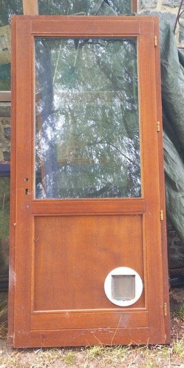 Porte d'entrée extérieure en méranti, avec chatière, H2200mm, Bricolage & Construction, Enlèvement