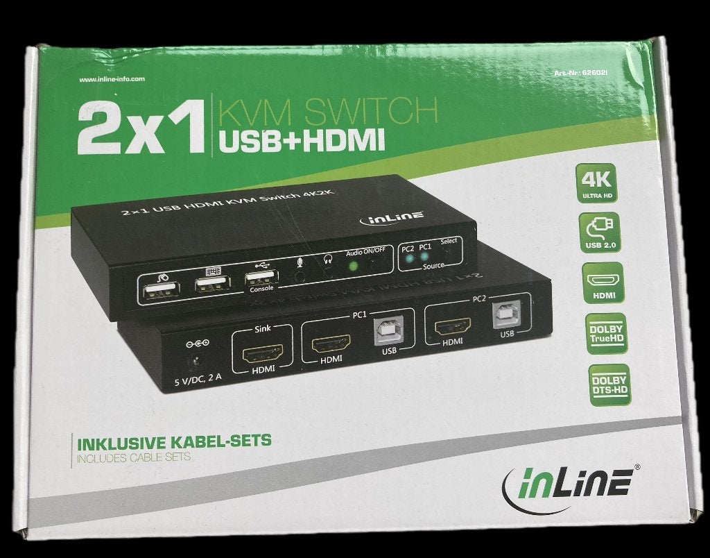 2x1 KVM switch USB+HDMI merk 'Inline', Enlèvement, Neuf