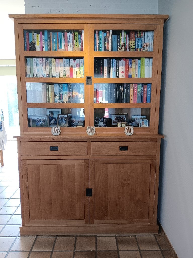 Vitrinekast teak, Ophalen, Gebruikt, 200 cm of meer, 150 tot 200 cm