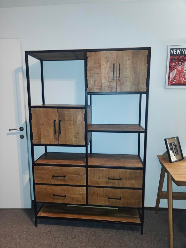 Armoire industrielle en bois de manguier et acier | 190x120x, Maison & Meubles, Armoires | Étagères, Enlèvement