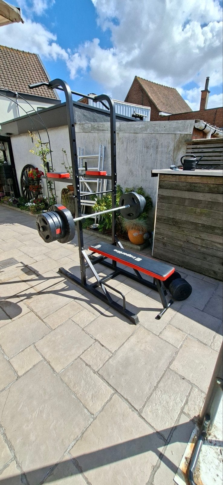 fitnessbank met 68kg gewicht, Sport en Fitness, Fitnessmaterialen, Gebruikt, Fitnessbank, Armen, Benen, Borst, Buik, Rug, Ophalen