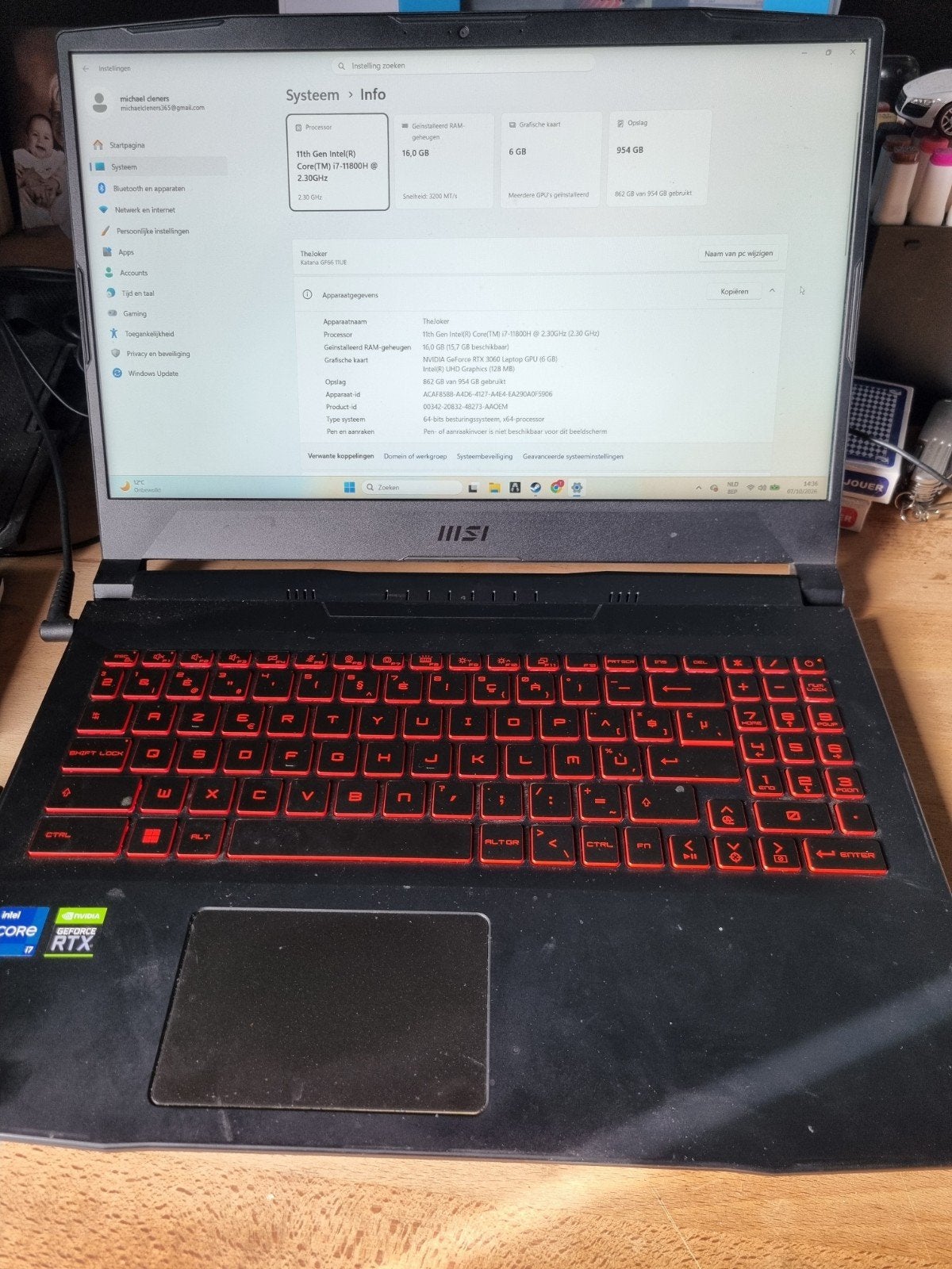 MSI Katana GF66 11UE (gaming laptop), Informatique & Logiciels, MSI, Inter core i7, Enlèvement, Utilisé