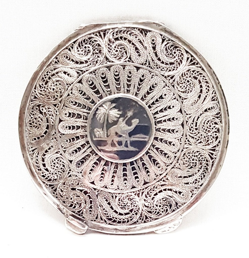 Boîte à poudre Silver & Oriental Niello., Antiquités & Art, Enlèvement ou Envoi