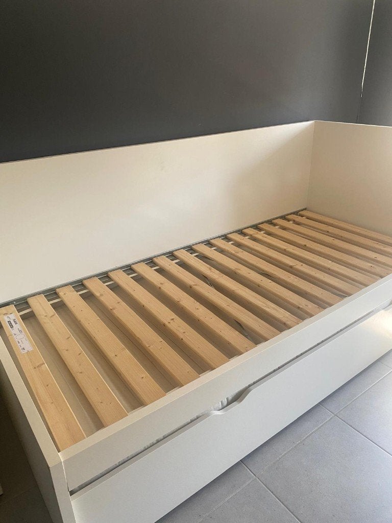 Eenpersoonsbed met bedlade en lattenbodems, Ophalen, 90 cm, Eenpersoons, Wit