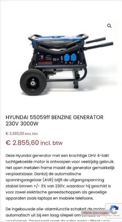 Hyundai generator benzine  / NIEUW !, Doe-het-zelf en Bouw, Ophalen of Verzenden, Nieuw, Benzine