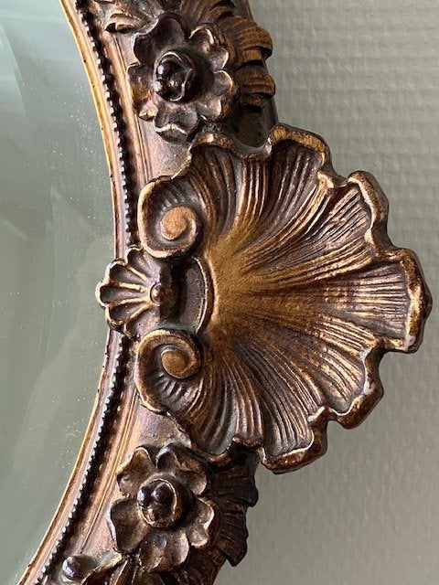 Miroir vintage ovale - cadre baroque/rococo décoré, Moins de 100 cm, Enlèvement, Utilisé, Ovale