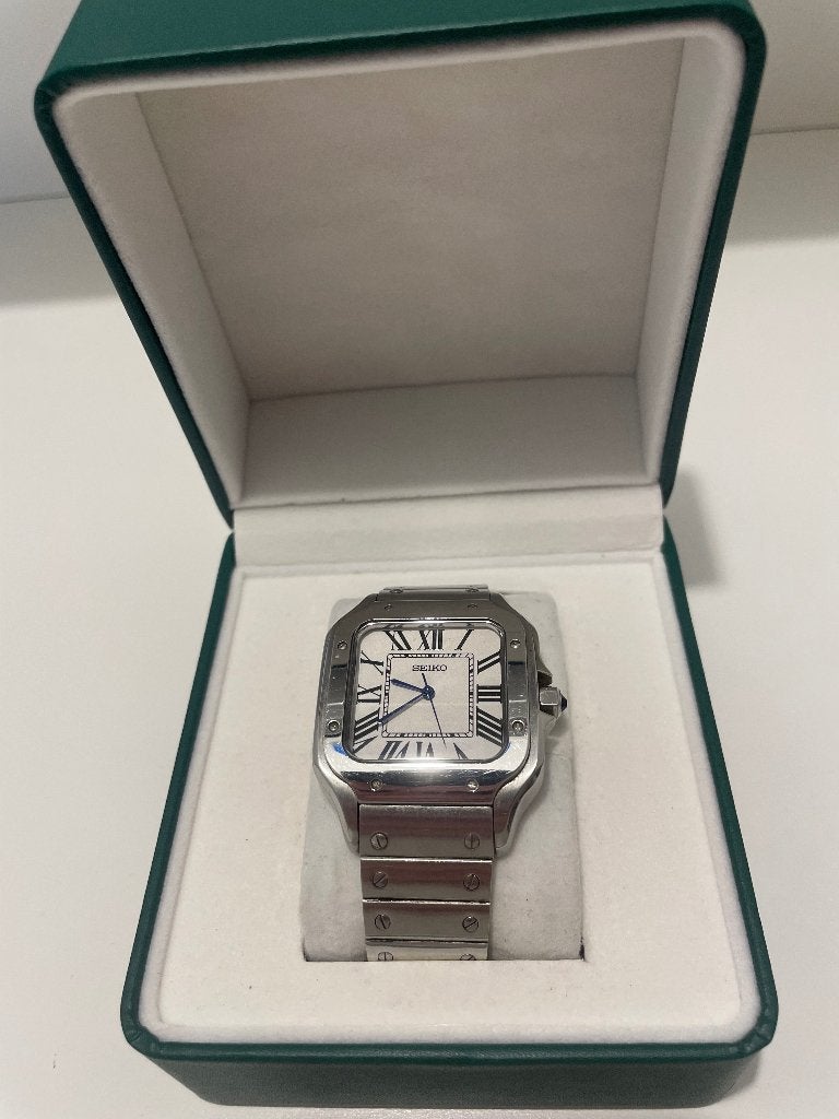 Seiko Automatic Mod Watch – Santos Style – White Roman Dial, Bijoux, Sacs & Beauté, Envoi, Comme neuf, Montre-bracelet, Seiko