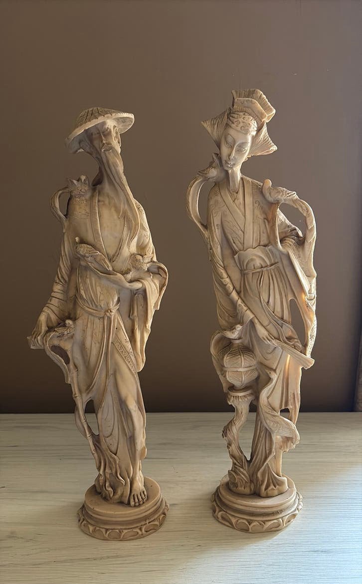 Aziatische Beelden Set (47,5 cm) – Ivorine / Resin, Enlèvement ou Envoi, Utilisé, Humain