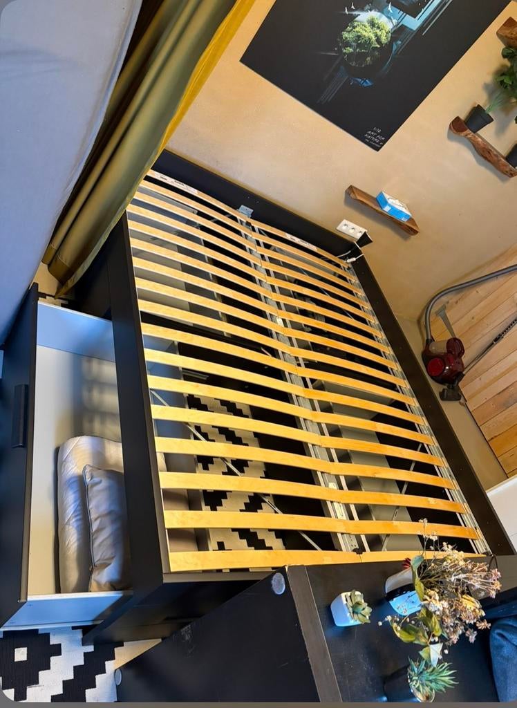 2 persoonsbed met lades, Huis en Inrichting, Slaapkamer | Bedden, Ophalen, Zwart, Tweepersoons, Zo goed als nieuw