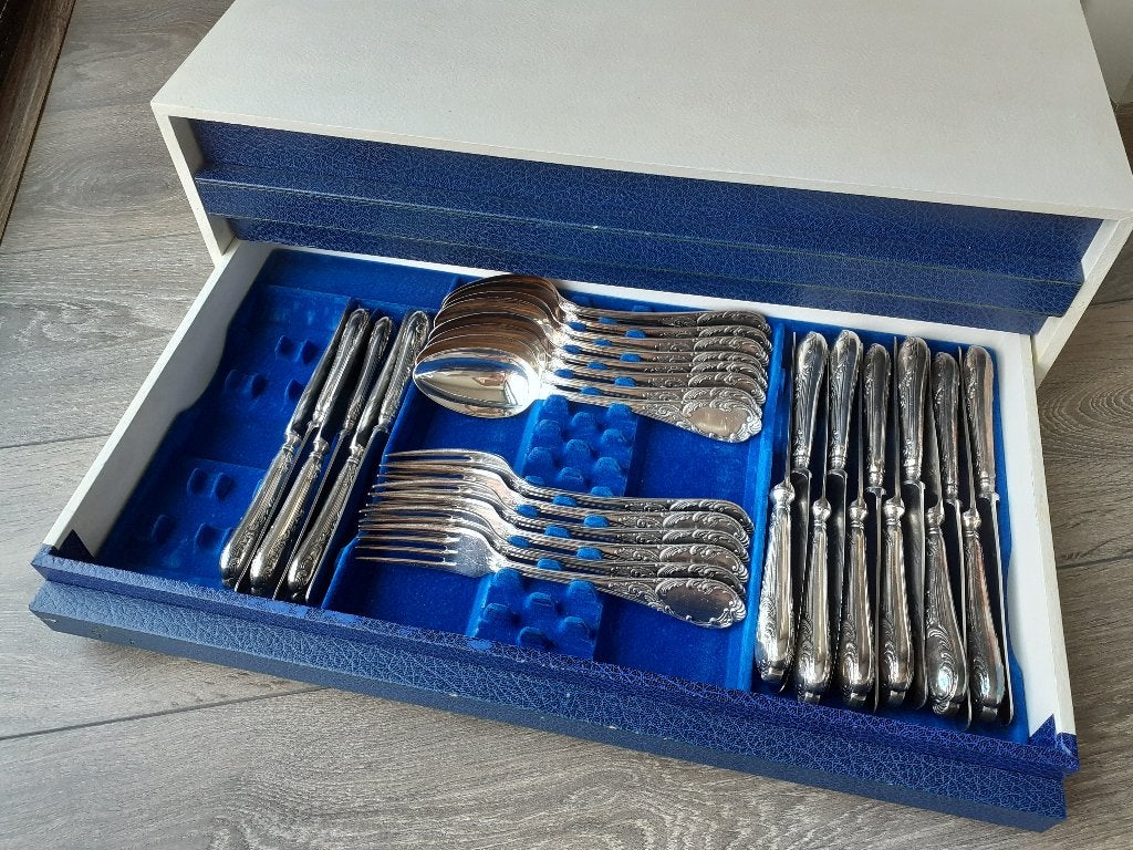 Luxe Vanstahl bestekset verzilverd 90 in kist, Antiek en Kunst, Antiek | Bestek, Ophalen of Verzenden