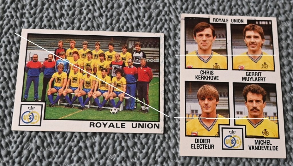 Panini Football 85 / Union St Gillis / 2 stickers, Verzenden, Gebruikt, Poster, Plaatje of Sticker