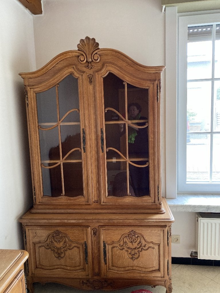 houten vitrinekast jares zestig . stijlmeubel, Huis en Inrichting, Ophalen, Gebruikt, Eikenhout, Stijlmeubel jaren zestig