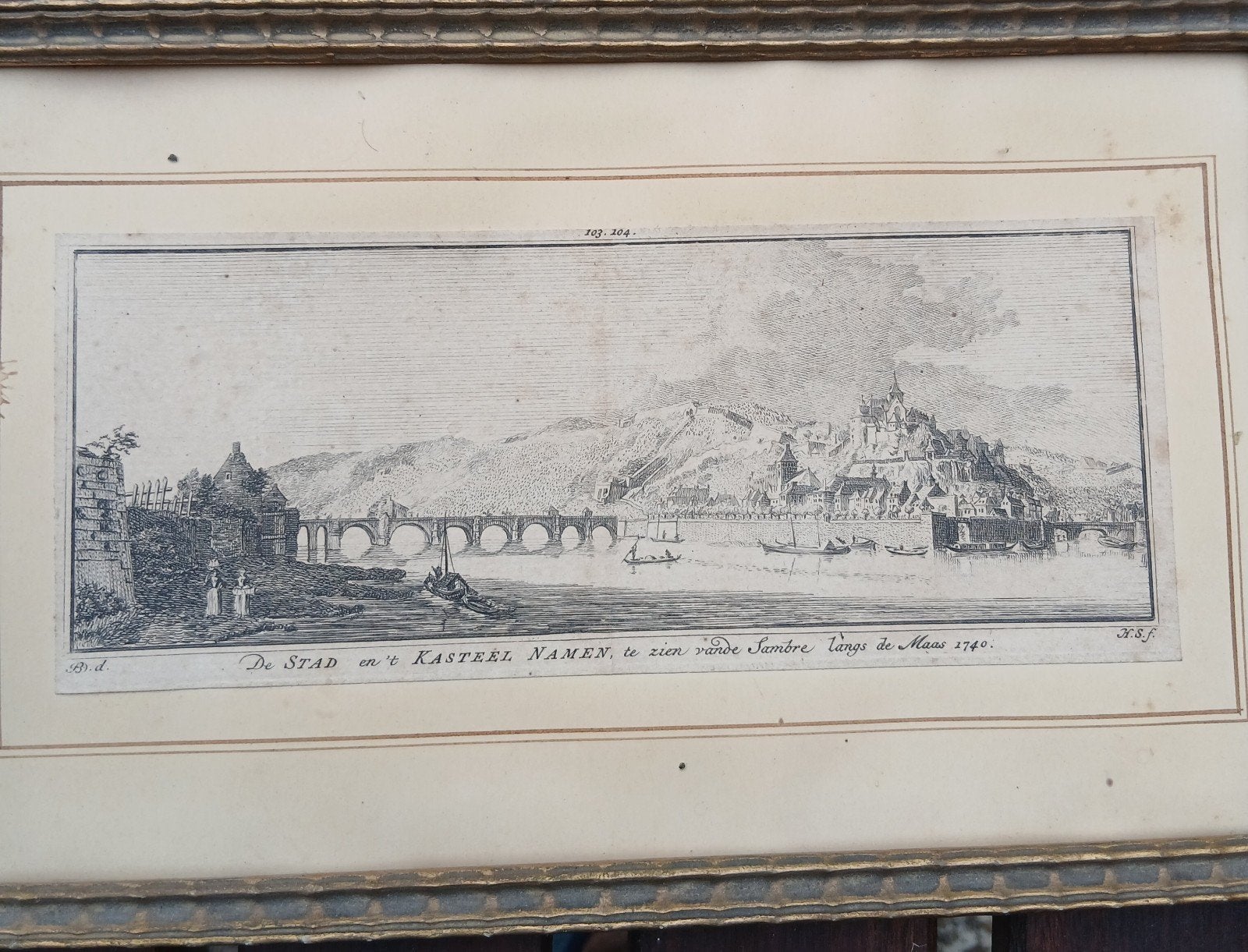 Gravure  Namur 1740 avec le pont de Jambes, Gravure