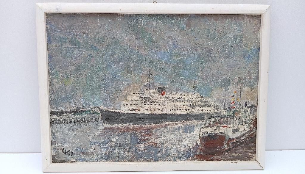 schilderij 1959 ( stijl Hubert De Vries ), Antiek en Kunst, Kunst | Schilderijen | Klassiek, Ophalen of Verzenden