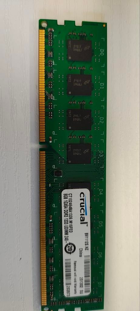 Mémoire Crucial DDR3 8 Go, Computers en Software, RAM geheugen, Gebruikt, Desktop, 8 GB, DDR3, Ophalen of Verzenden