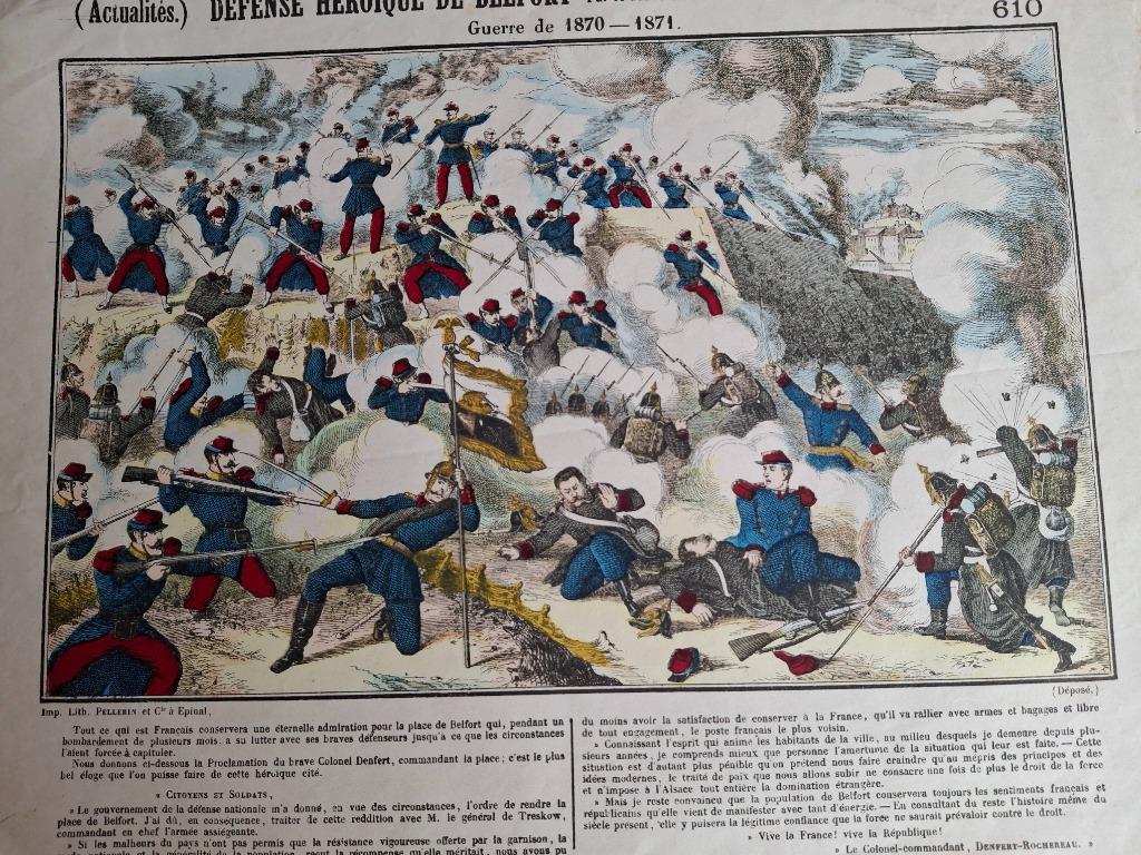 antieke litho, guerre de 1870-71 défense de belfort, Ophalen of Verzenden