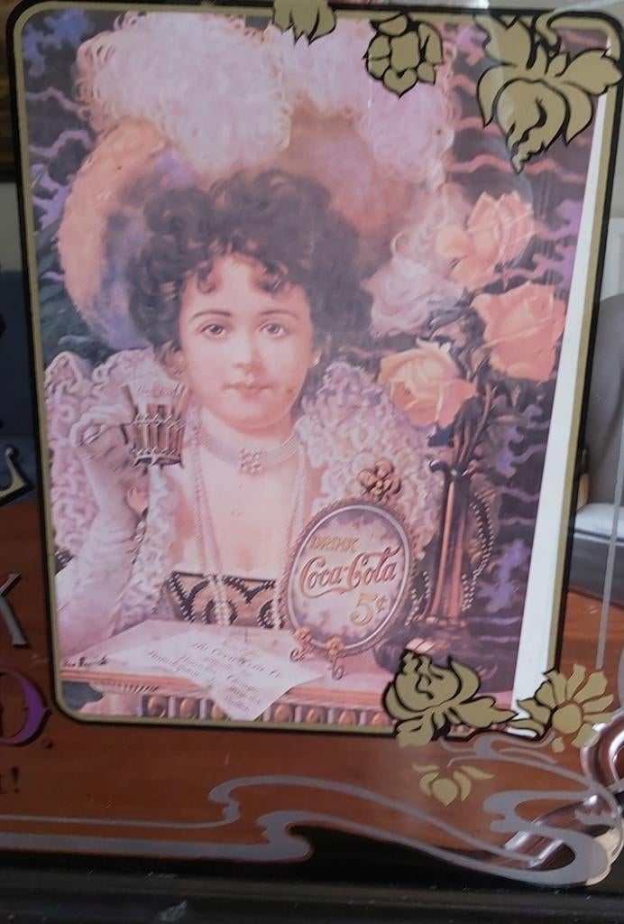 Vintage Art Nouveau Spiegel Coca-Cola groot huis bar horeca., Ophalen, Gebruikt