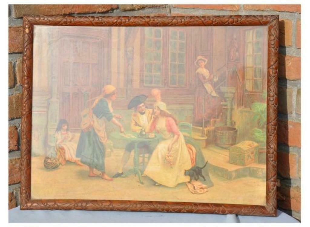 §cadre en bois sculpté chromo liseuse de carte, Antiek en Kunst, Ophalen of Verzenden