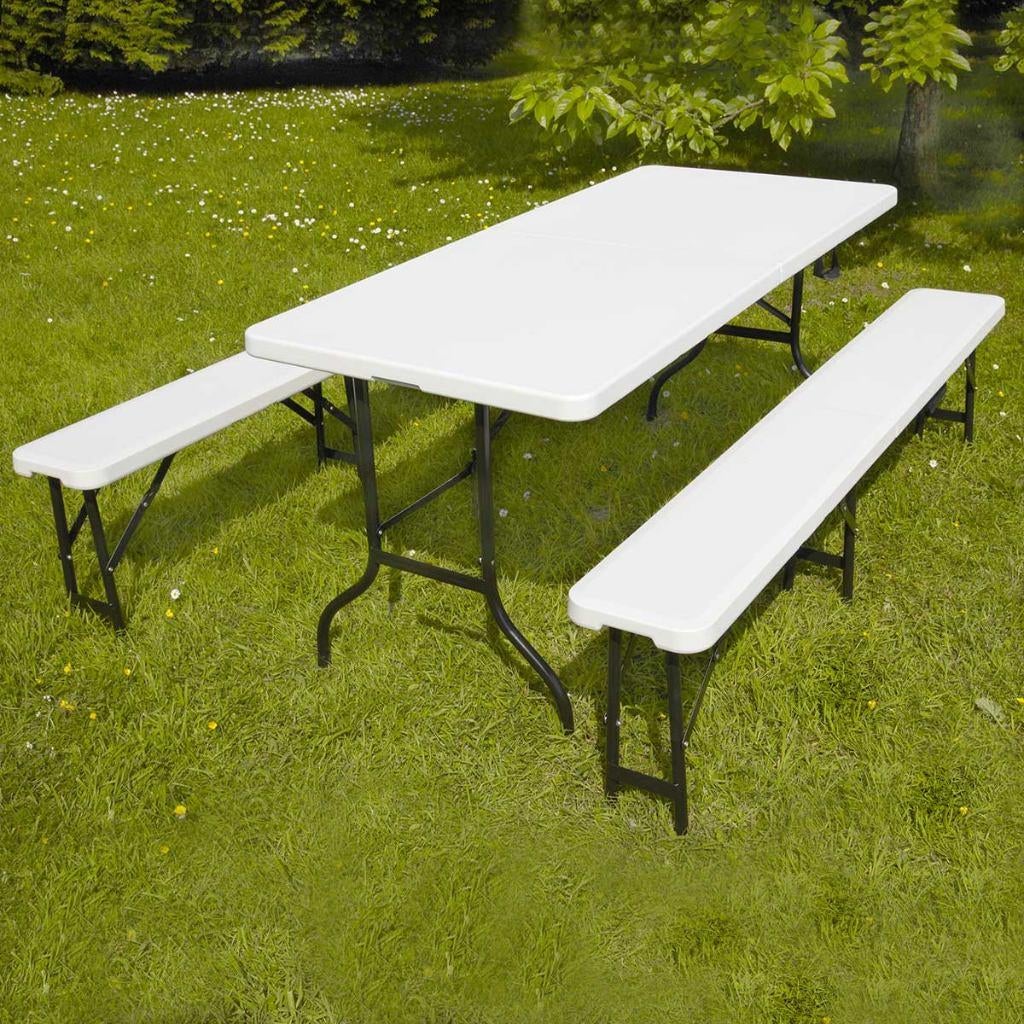 Table et bancs pliante en PVC  LOCATION, Enlèvement, Comme neuf