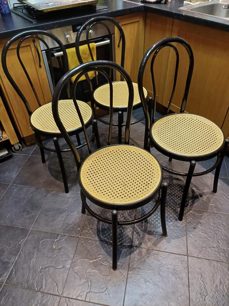 Set van 4 bistrostoelen (geen rotan zitvlak), Huis en Inrichting, Stoelen, Ophalen, Bistro, Gebruikt, Zwart