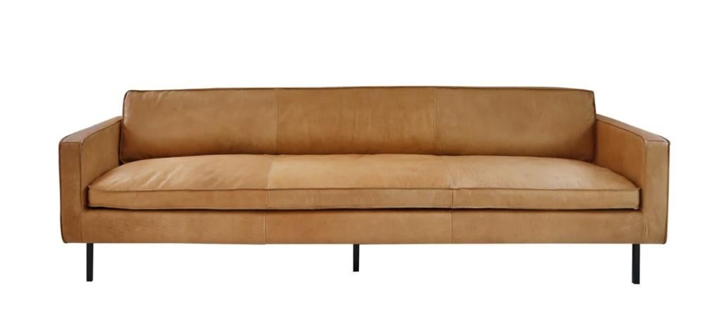 Lederen Bank - Cognac - 4-zits, Huis en Inrichting, Zetels | Zetels, Ophalen, Vintage, 75 tot 100 cm, Zo goed als nieuw