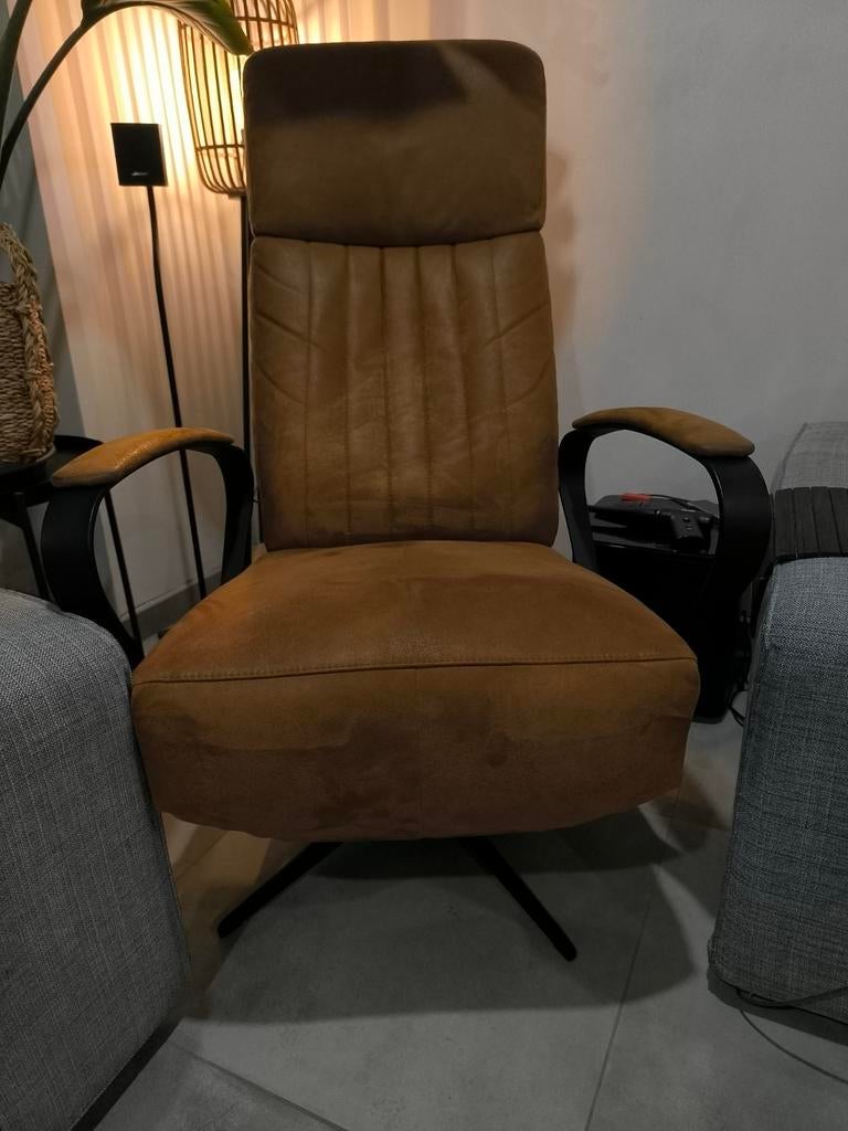 Fauteuil relax en microcuir au look industriel Cognac, Maison & Meubles, Enlèvement, Comme neuf