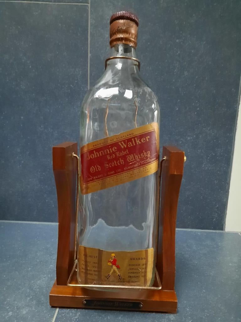Grote fles Johnnie Walker Red Label in houten staander H48cm, Enlèvement ou Envoi, Utilisé, Autres types
