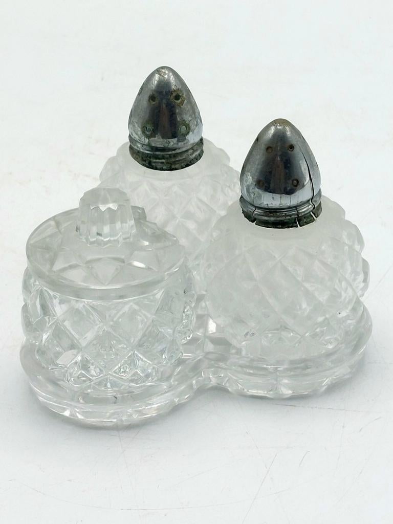 Set sel, poivre et moutarde en cristal, Antiquités & Art, Enlèvement ou Envoi