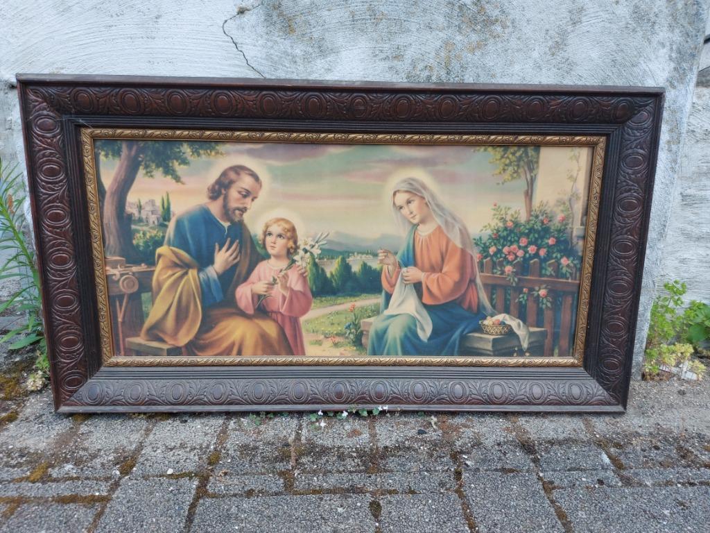 Vintage religieuze prent in houten kader, Ophalen