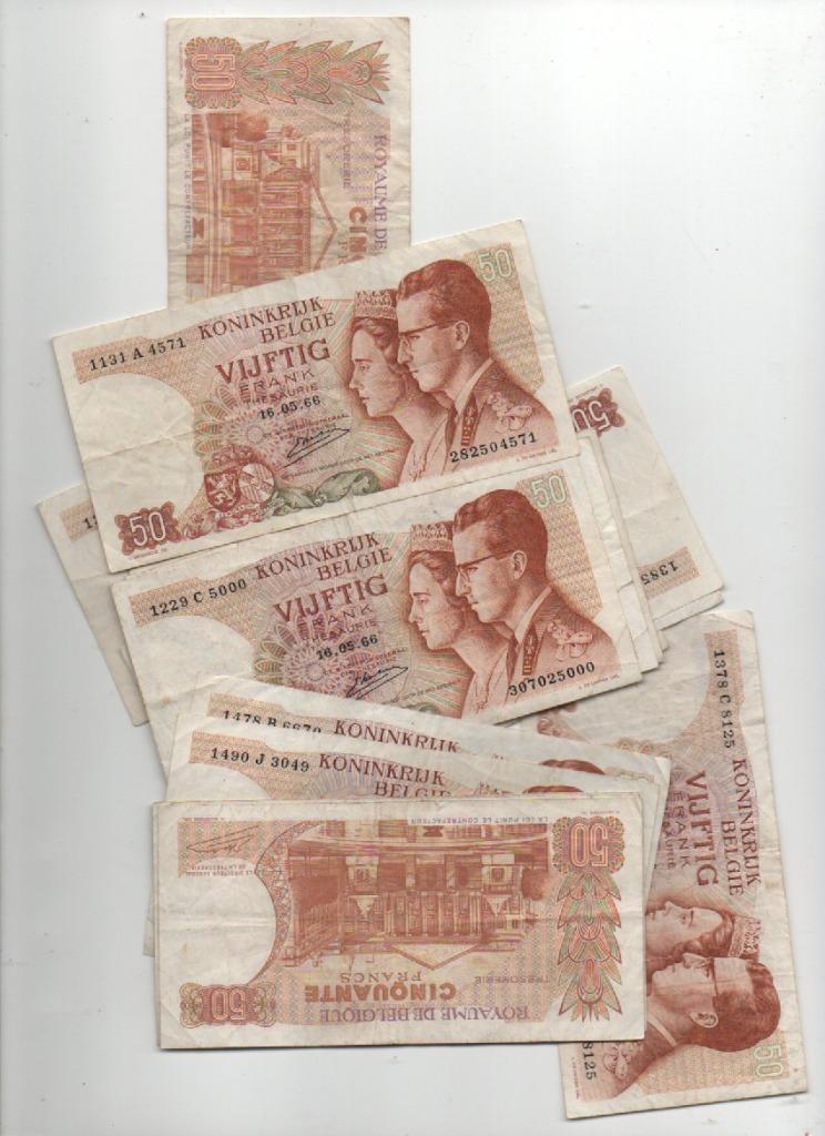 25 oude briefjes van 50 frank, Enlèvement ou Envoi, Billets en vrac