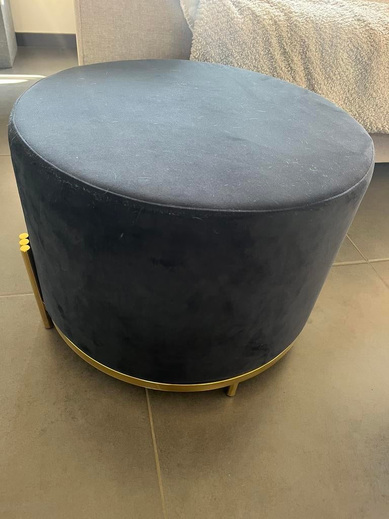 Poef zwart velours met gouden pootjes, Enlèvement, Comme neuf