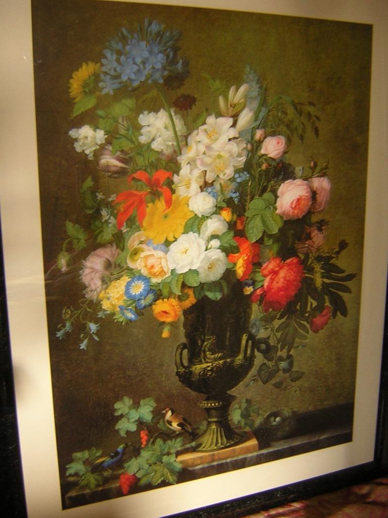 Grande reproduction d'un bouquet XIXè sous cadre, Enlèvement