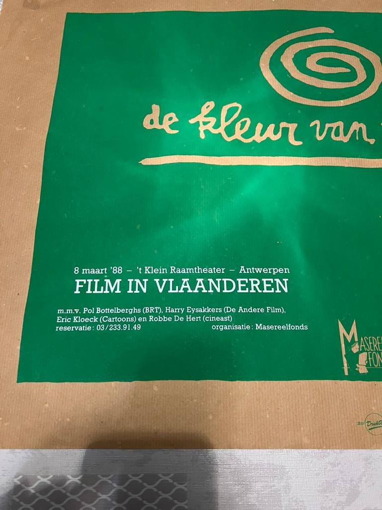 Vintage Poster De Kleur van kultuur - Film in Vlaanderen, Gebruikt, Deurposter of groter, Rechthoekig Liggend, Ophalen of Verzenden