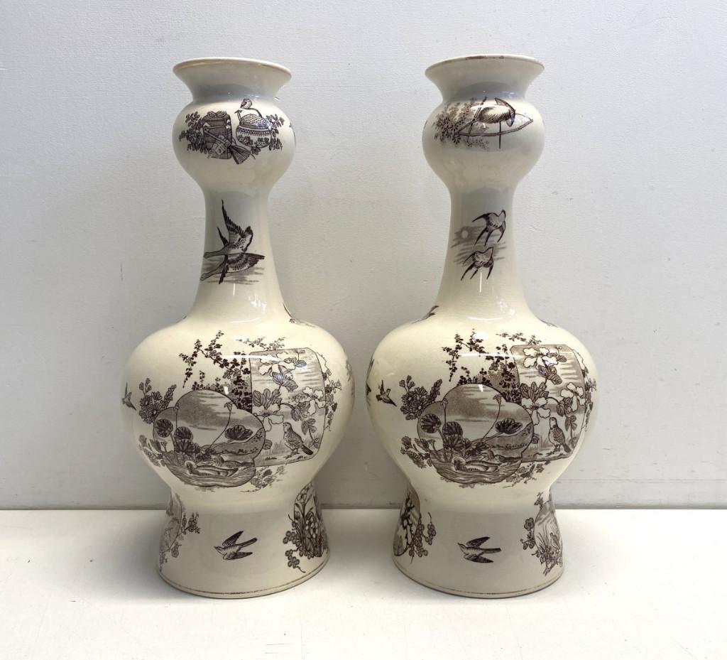 Boch Keramis - Paire de très grands vases décor Japon H:40cm, Enlèvement ou Envoi
