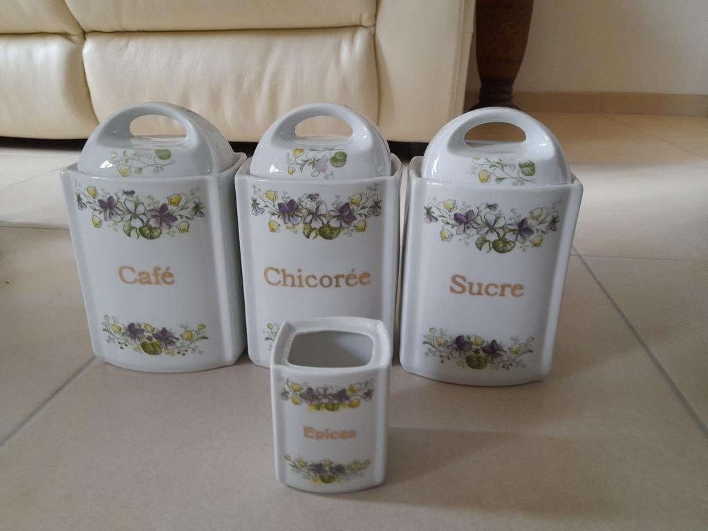 3 pots + 1 petit en faïence décor fleurs., Antiquités & Art, Enlèvement ou Envoi