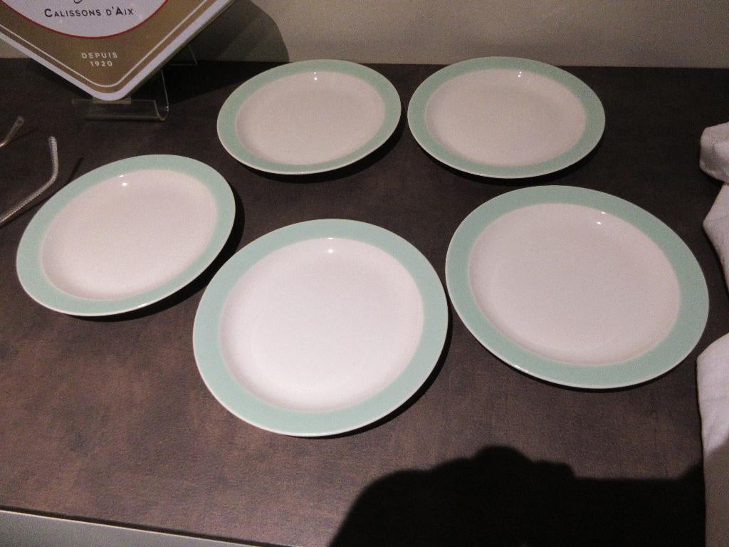 5 borden ROYAL SPHINX MAASTRICHT dessertborden groene boord, Antiek en Kunst, Ophalen