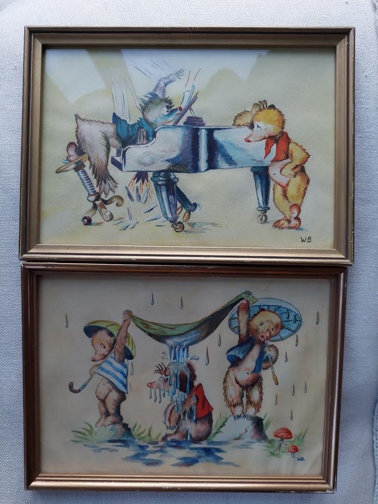 Tableaux d'enfant - Cartes sous verre signées WB - 1950/60, Antiquités & Art, Art | Autres Art, Enlèvement ou Envoi