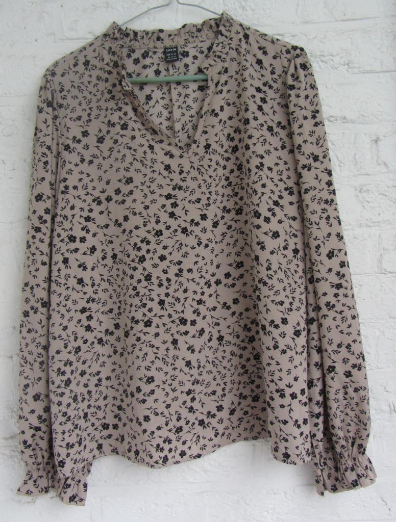 Bloesje - lange mouwen - V-hals - Nieuw SHEIN Large, Kleding | Dames, Blouses en Tunieken, Beige, Maat 42/44 (L), Ophalen of Verzenden