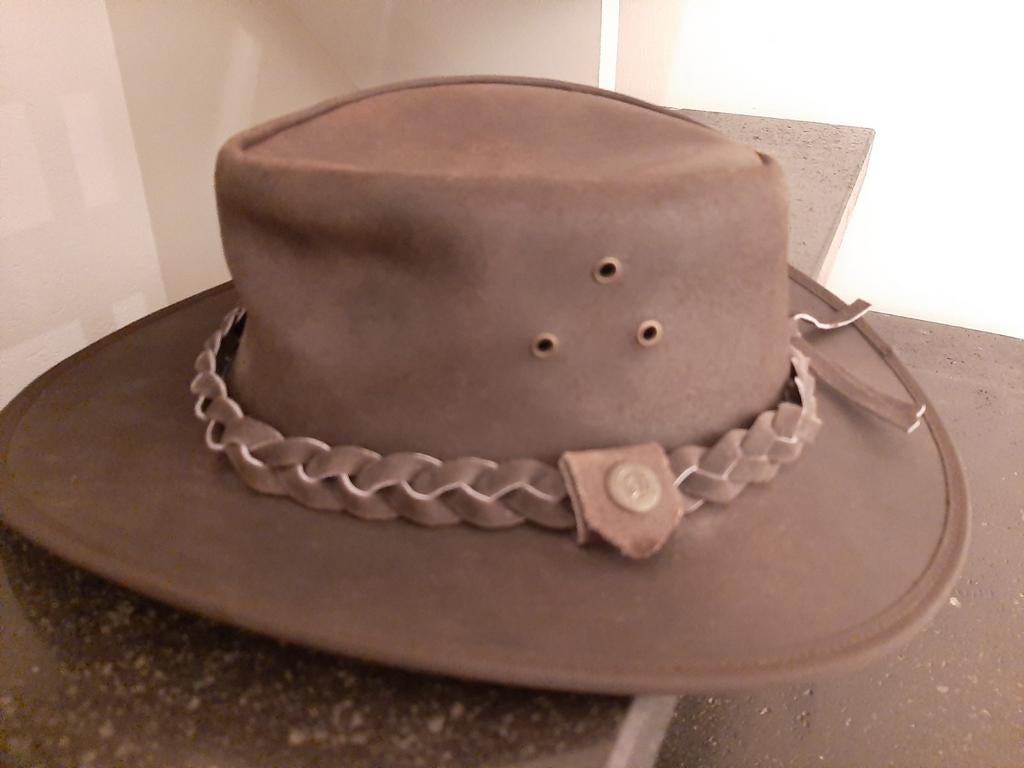 HAWKINS chapeau cuir marron L état neuf, Enlèvement ou Envoi, Comme neuf, Chapeau