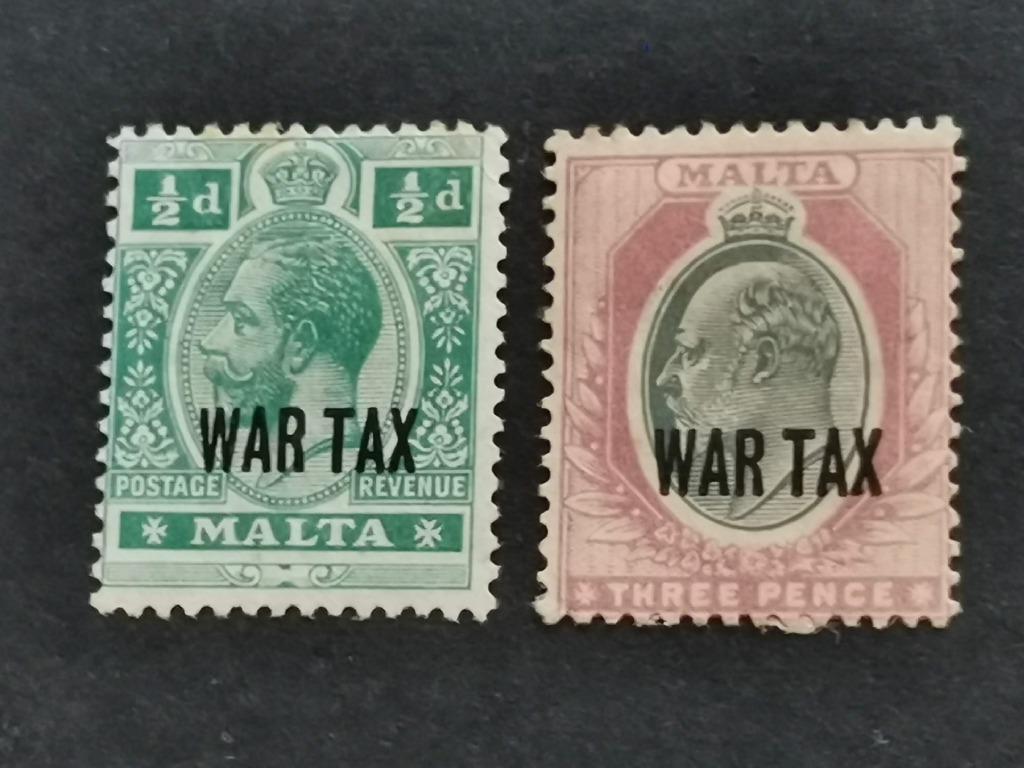 Malta 1917-18 - Koning George V en Edward VII - "WAR TAX", Ophalen of Verzenden, Malta, Gestempeld