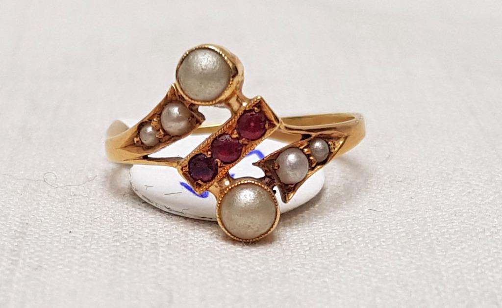 Bague en or 18 carats perles de rocaille spinelle., Bijoux, Sacs & Beauté, Enlèvement ou Envoi, Or, Bague