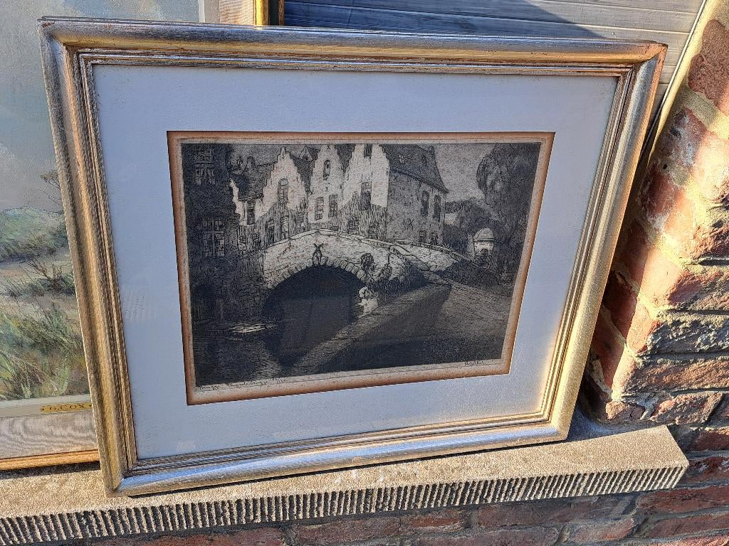 gravure bruges signe albert goethals, Antiquités & Art, Enlèvement ou Envoi