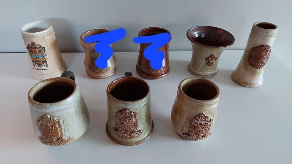 6 Guerin steengoed / gres bierpullen in perfecte staat, Antiek en Kunst, Ophalen of Verzenden
