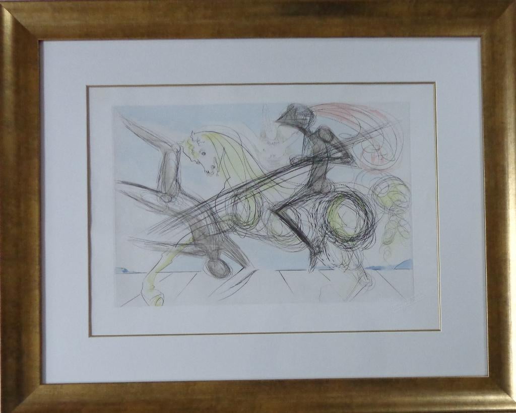 SALVADOR DALI / ZWARTE RIDDER / KLEURETS / 81x101cm / KADER, Enlèvement