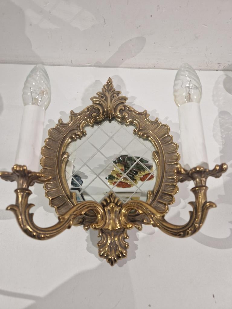 Zware spiegel met verlichting ,  wandspiegel met geruit glas, Antiek en Kunst, Ophalen of Verzenden, Overige vormen, Minder dan 50 cm
