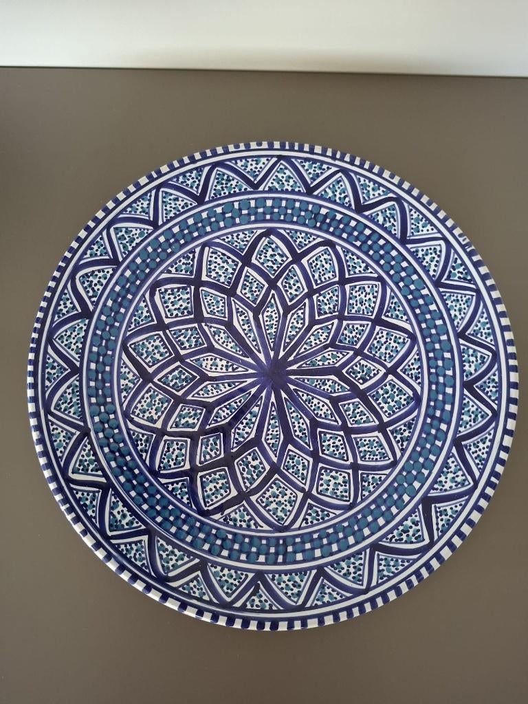 Handbeschilderd bord, Gebruikt, Blauw, Aardewerk of Porselein, Ophalen of Verzenden
