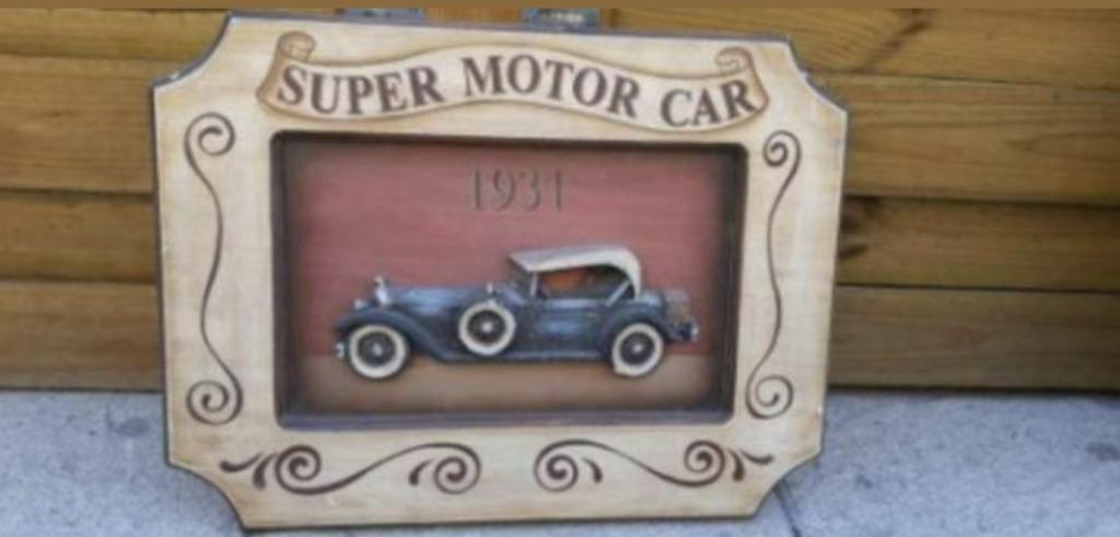 tableau de pub en bois relief / 3D avec voiture ancienne, Enlèvement ou Envoi, Neuf, Voitures