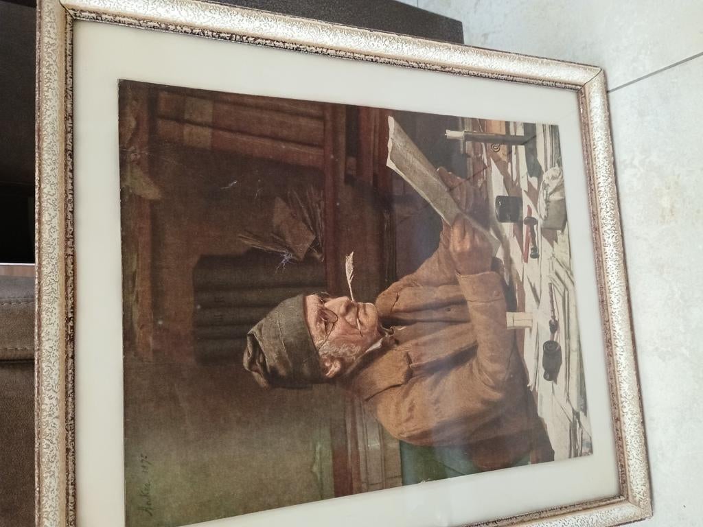 Kader met glas, poster op karton van Albert Anker., Enlèvement